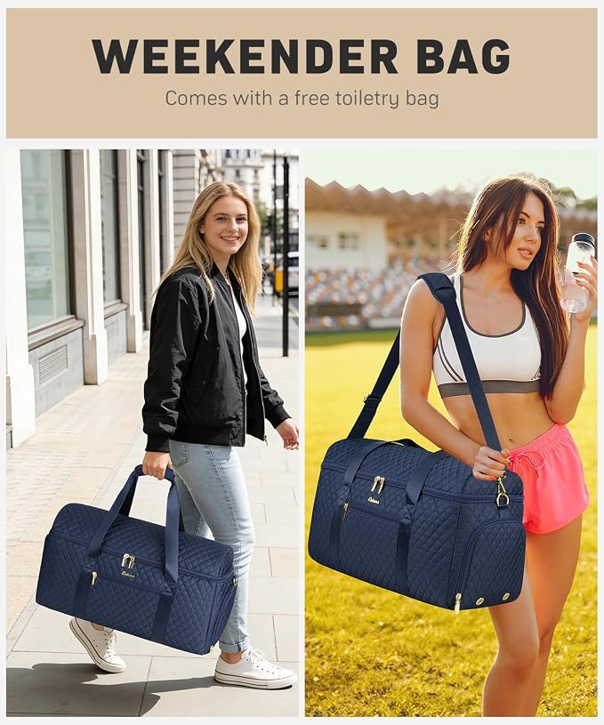 Weekender Bags for Women, Wide Open Large Travel Duffle Bag with Shoe Compartment, Overnight Carry on Bag Personal Item Travel Bag with Wet Pocket (Blue) - Image 7