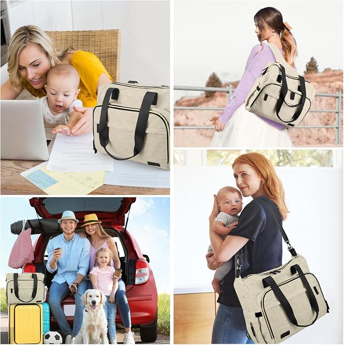 Diaper Bag Backpack Mommy Bag Large Capacity Diaper Backpack Travel Essential Baby Diaper Bag for Mom and Dad, Black (Beige) - Image 7