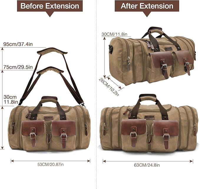 Wildroad Canvas Duffle Bag - 50L Expandable Weekender Overnight Travel Bag | Gifts for Men, Holiday Birthday Gift for Dad, Husband & Partner, Carry-on Size - Image 7