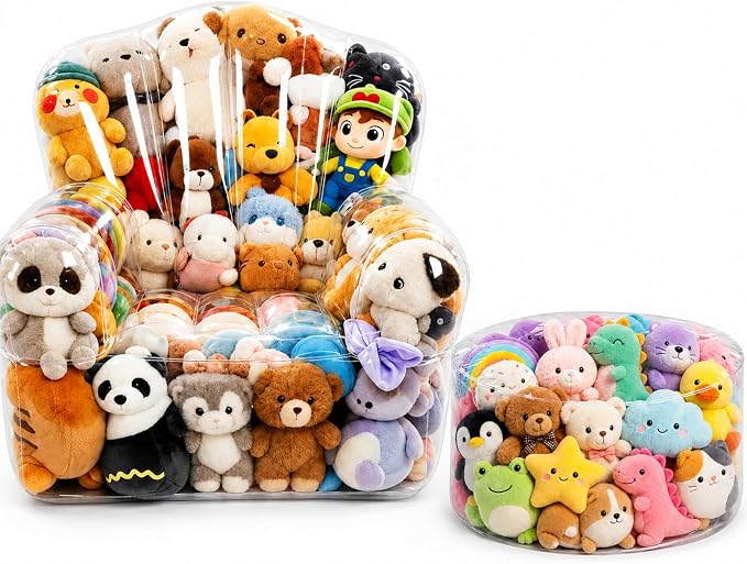 Clear Stuffed Animal Storage Bean Bag Chair Cover for Kids with Zipper | Transparent Waterparoof Wipe Clean Thicker PVC, Holds 180+ Stuffed Animals, Double Zipper for Plush Toys Storage & Organizing by BOYMCOWBOYHOMEDECOR
