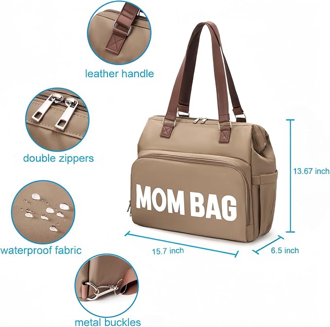Large Mom's Diaper Bag, Diaper Bag Tote with 2 Organized Pouches & Changing Pad - Image 2