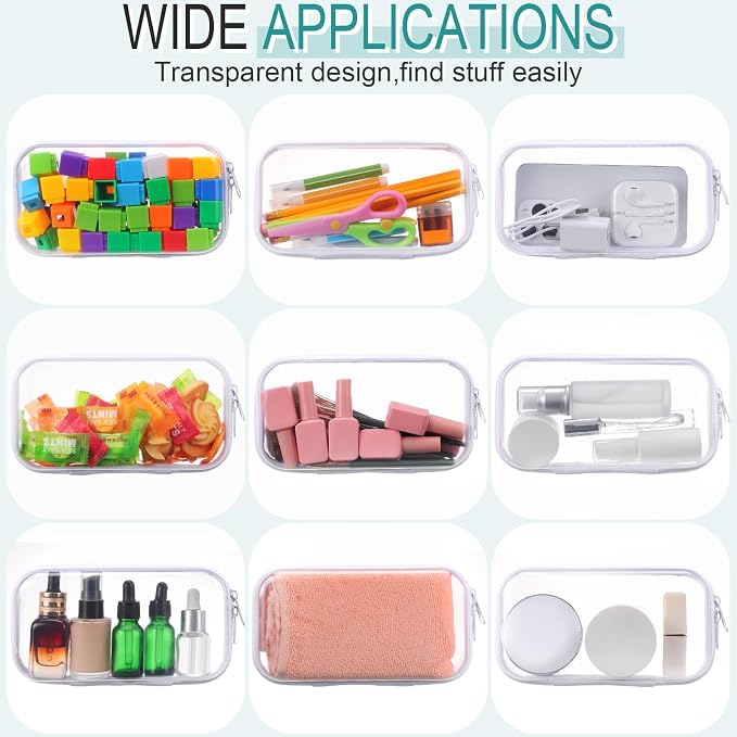 Sanwuta 6 Clear Hard Zipper Case,White,7.48 X 3.94 X 2 Inch | Pencil Case Pouches ,Makeup Bag,Plastic Toiletry Diaper Bag ,Travel Toy Storage,Waterproof Organizer Bins - Image 7
