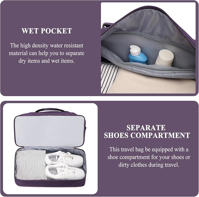 Weekender Bags for Women, Travel Duffel Bag with Shoes Compartment | Overnight Bag with Toiletry Bag, Carry on Personal Item Bag for Travel Business Trips Sport Hospital,Grid Travel Bag Set - Image 5