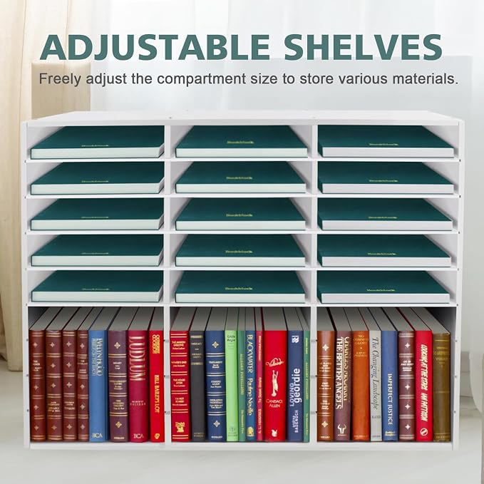 SONGWAY Desk Paper Storage Organizer - Literature Organizer, 27 Compartments Classroom Mailbox with Adjustable Shelves, Desktop File Sorter, Paper and Mail Organizer for Home Office School, White - Image 5