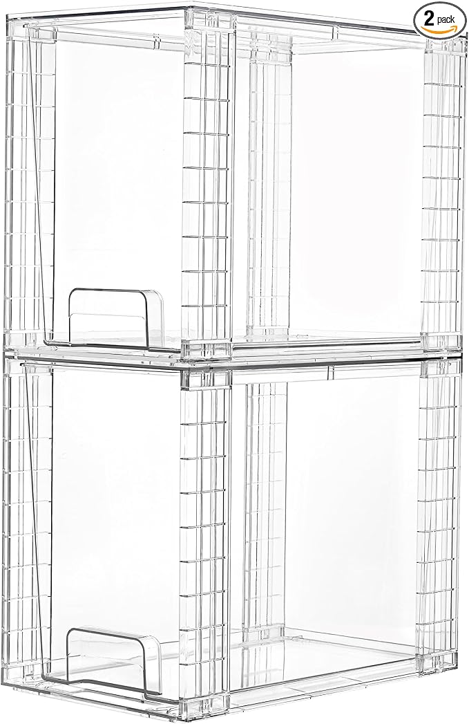 Vtopmart 2 Pack Clear Stackable Storage Drawers,9.7" High Plastic Organizers Bins for Skincare, Bathroom Supplies,Ideal for Cabinet,Undersink,Vanity,Kitchen,Pantry Organization by Vtopmart