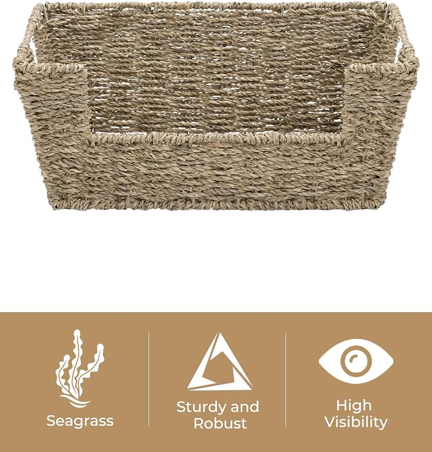 StorageWorks Pantry Baskets for Organizing, Storage Baskets, Seagrass | Pantry Baskets for Patato and Onion Storage, Stackable Wicker Basket Organizer for Shelf, Woven Basket for Storage, 2-Pack - Image 3