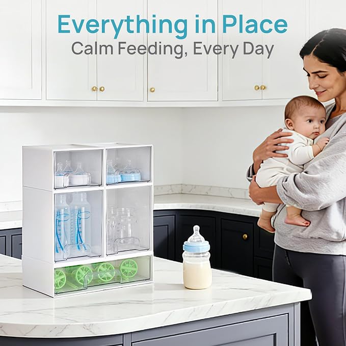 Vtopmart Stackable Storage Drawers Set of 5, Baby Bottle Organizer, White | Multi-purpose Boxes for Bathroom, Beauty Supplies,Ideal for Kichen Countertop, Vanity, Pantry Organization - Image 8