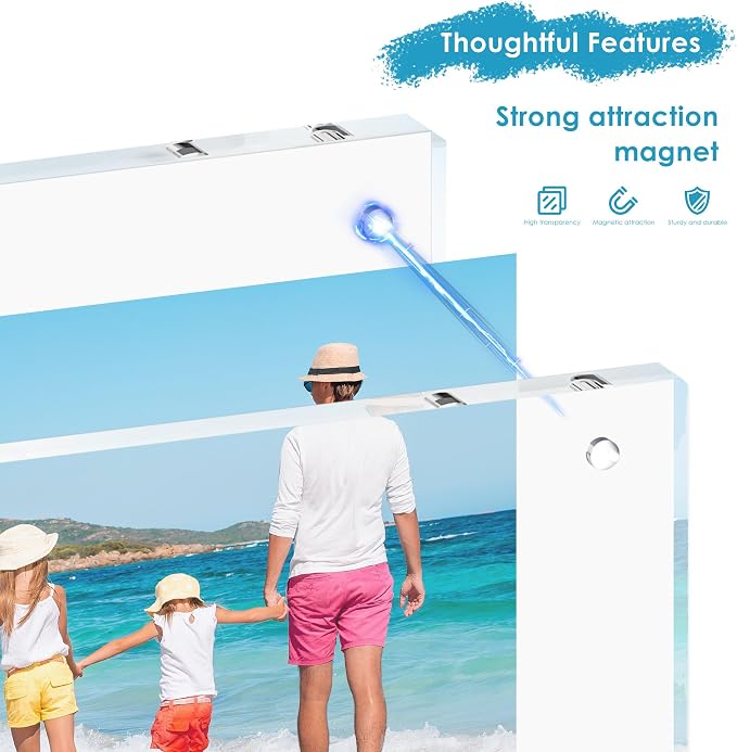 5x7 Acrylic Picture Frame Set of 3, 20mm Thick, Tabletop Display | Double-Sided Transparent Magnetic Frameless Photo Frame, for Photos, Fits Home, Office - Image 5