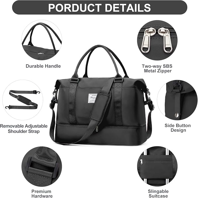 Weekender Bags for Women, Carry-On Overnight Travel Duffel Bag | Travel Bag with Shoes Compartment & Toiletry Bag, Extra Large, 3 Pcs Set - Image 6