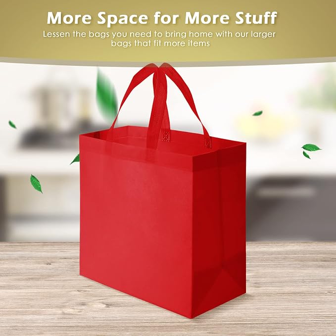 Reginary 100 PCS Non Woven Tote Bags Bulk,Red | Reusable Shopping Bags with Handles, Stores, Groceries Markets, Events Gift, Party Supplies - Image 7