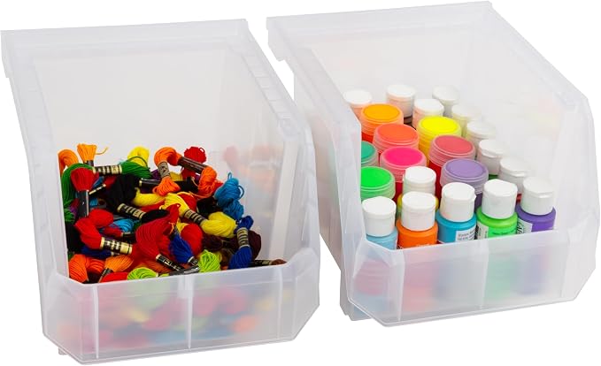 Medium-Tall Stackable Plastic Storage Bins, 4-Pack, Clear | Open-Front Stackable Bins For Garage, Pantry, Closet & Office, 7"L X 11"W X 8"H, Nests When Empty, Durable Plastic - Image 5