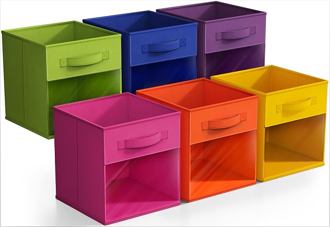 Sorbus 11 Inch Storage Bins with Clear Window - 6 Foldable Baskets for Organizing Clothes, Toys, Books - Sturdy Collapsible Fabric Storage Cubes with Handle - Storage Baskets for Shelves, Closets - Image 6