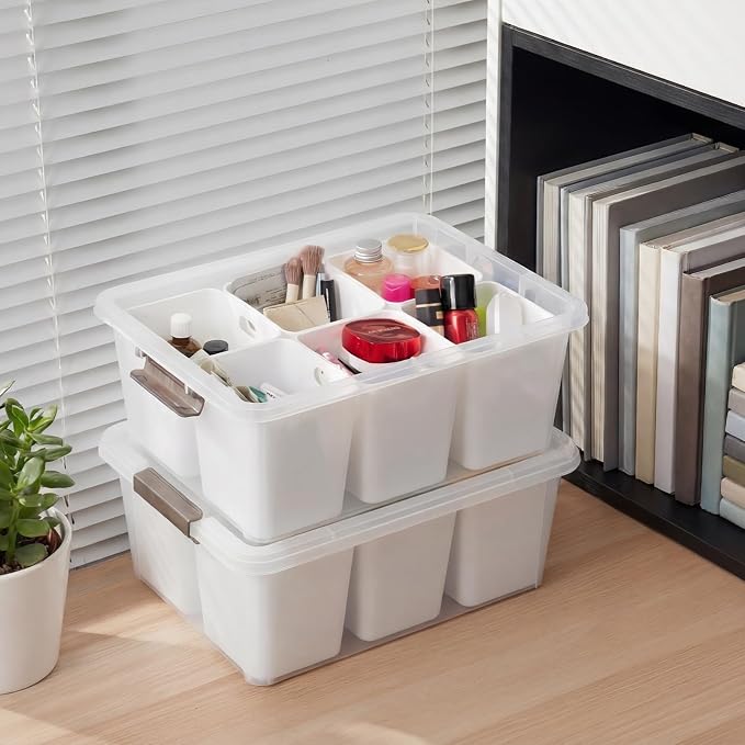 MACOPRO 17 QT Clear Storage Bins with Lids Plastic Box Multipurpose Stackable Storage Containers for Organizing Tool,Craft,Crayon,Marker Pen(White, 1Pack-6-in-1) - Image 7