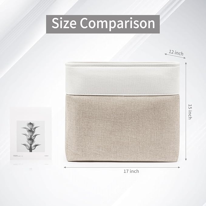 Large Fabric Storage Baskets | 50L Storage Bins, Decorative Linen Closet Baskets with Handles for Organizing, Shelf, Toys, Clothes, Home, Office, Nursery, 17x12x15Inches (Beige&White) - Image 7