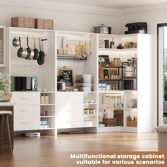 Aheaplus Closet System with 6 Drawers, 4 Hanging Rods & Corner Tower, Corner Closet System with Hanging, 92.6" L-Shaped Walk-In Wardrobe Organizer, 2000+ lbs Capacity, Set of 3, White - Image 6