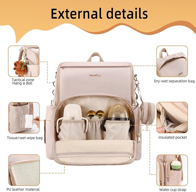 Stylish Baby Diaper Bag, Baby Bag with Changing Pad, Pacifier Case& Stroller Straps, Large Diaper Backpack Boy Girl, Water Resistant Travel Diaper Backpack（Pink） - Image 2