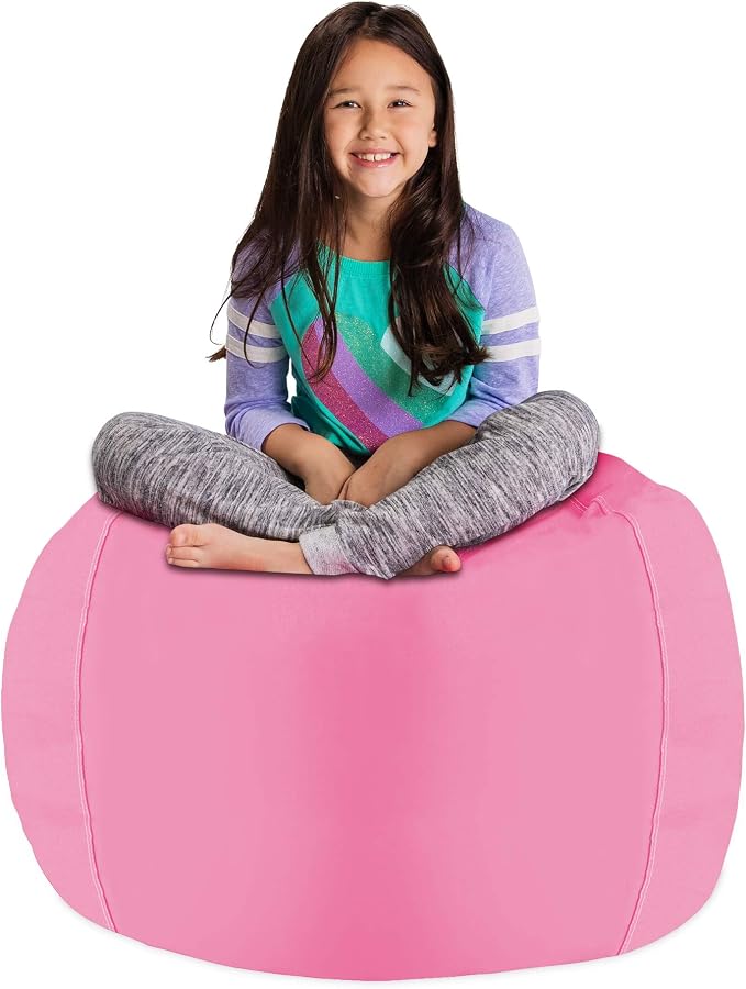 Posh Stuffable Kids Stuffed Animal Storage Bean Bag Chair Cover - Childrens Toy Organizer, Large 38" - Solid Pink by PoshCreations