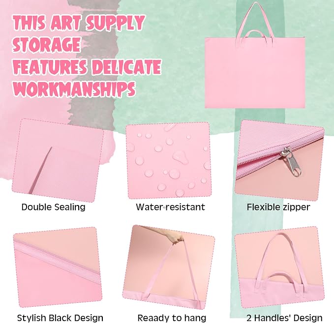 Abbylike 1 Pcs 48 x 36 Inch Art Portfolio Bag Large Size Art Supply Bag with Nylon Shoulder Waterproof Poster Board Painting Drawing Sketch Storage Carry Case for Artwork Gift Supplies (Pink) - Image 5