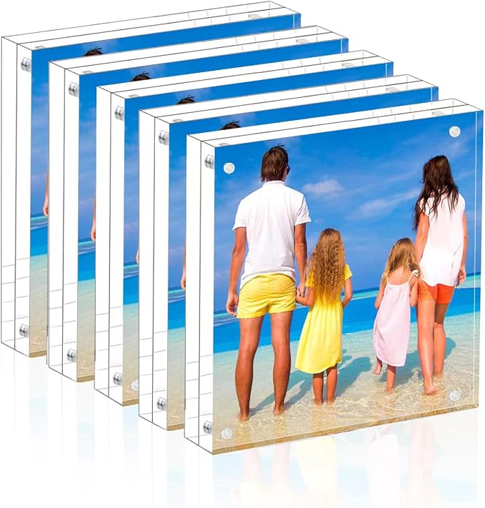Meetu Acrylic 5x5 Picture Frame 5 Pack Clear Two Sided Desk Photo Frame Magnetic Frame Inner Size 4x4 with Gift Pack for Display Family Pictures Baby Photos Friends Pictures Pet Dog Picture by Meetu