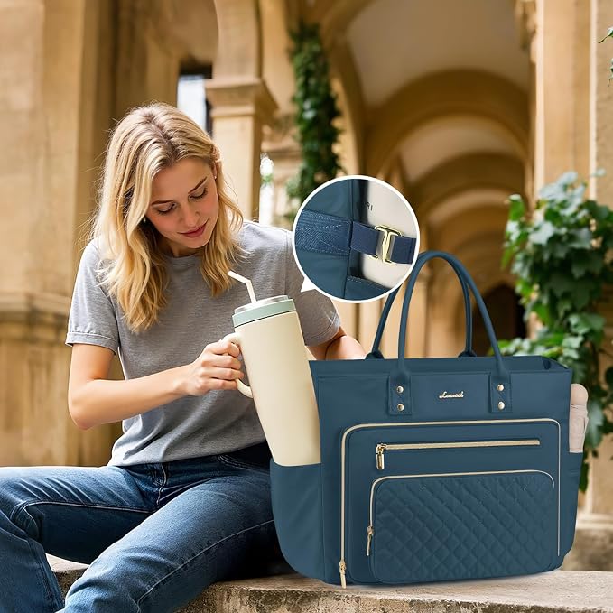 LOVEVOOK Laptop Tote Bag for Women, Teacher Work Bags With Laptop Compartment, Computer Laptop Bag With Large Cup Holder, Professional Briefcase Business Large Handbag Gifts, 17 Inch Dark Teal - Image 2