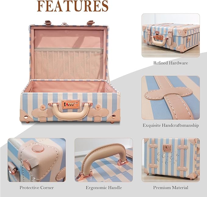 Unitravel Baby Keepsake Case, 16" Handmade Memory Storage Box, Newborn Keepsake Box, Vintage Suitcase for Baby Shower, Baptism, Naming Ceremony or Birthday (blue strip) - Image 6