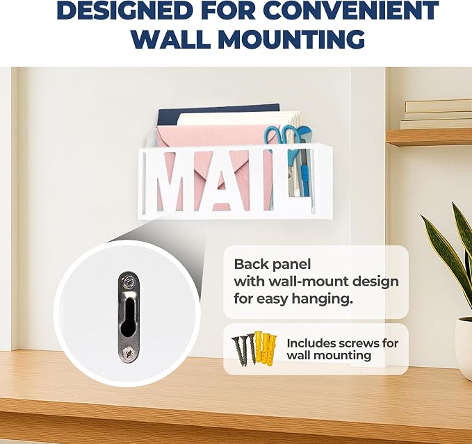 Mail Organizer Countertop, Desk or Wall Mail Holder for Bill Storage, White | Bills, Envelopes, Documents & Receipts - Image 5