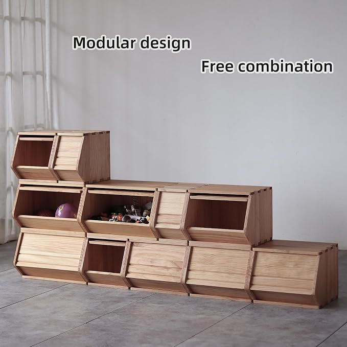 Stackable Solid Wood Storage Chests,Bins with Lids,Modular Wooden Multi-use Box,Closet Storage Organizers,Hall Entryway Cabinet,Drawers,Potato,Onion,Bread,Classify by Items,11.75”W(1 Pack) - Image 2