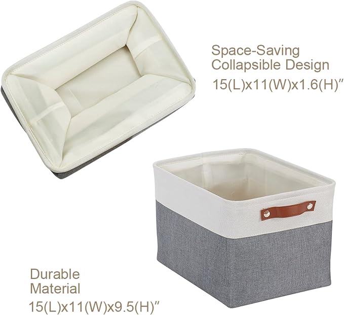 DECOMOMO Storage Bins, Large Fabric Storage Baskets for Shelves 4 Pack | 15 x 11 x 9.5 inches Decorative Linen Closet Organizers (Slate Grey & White) - Image 5