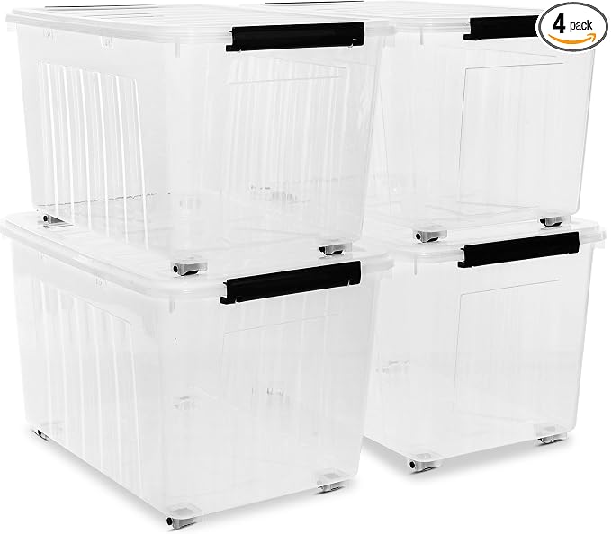 Citylife 82 Quart Large Clear Plastic Storage Bins with Lids 4-Pack | Stackable, Secure latching lids, Easy Find, Clothes Storage Bins for Closet Bedroom Garage by CITYLIFEHomeOrganization