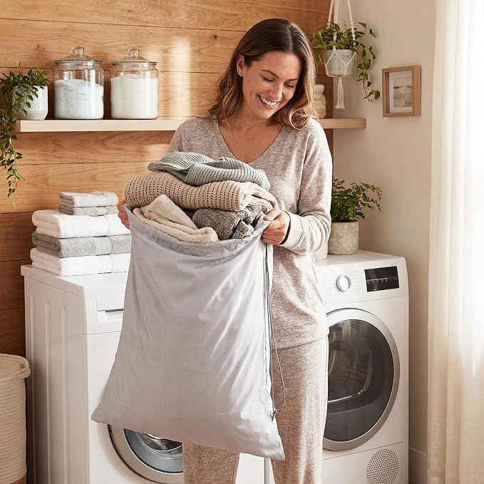 Woanger 12 Pack 28 x 45 Inch Extra Large Laundry Bags Bulk, Silver | Washable Polyester, Drawstring Closure, For Clothes and Bedding, Foldable for College Dorms, Hotels, Camping and Travel - Image 7