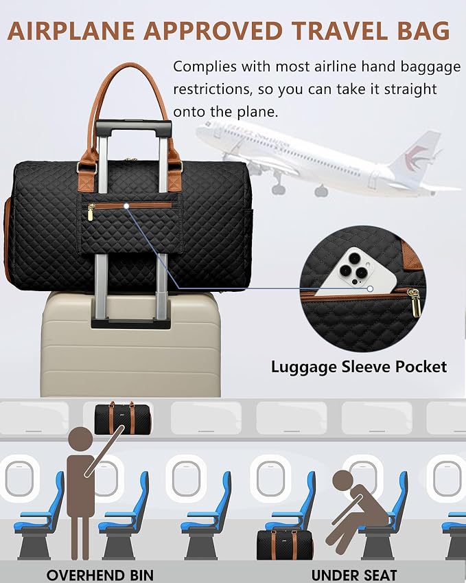 Women Weekender Travel Duffle Bag: Travel Duffel Overnight Bags with Shoe Compartment Large Carry on Tote with Toiletry Bag Weekend Traveling Yoga Gym Hospital Bag for Women with Wet Pocket - Image 7