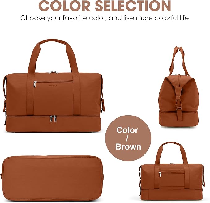 Oeihuivt Weekender Bags for Women 21 Inch Large Travel Duffel Bag Set with Shoe Compartment, Heavy-Duty nylon Carry On Overnight Tote Brown - Image 7