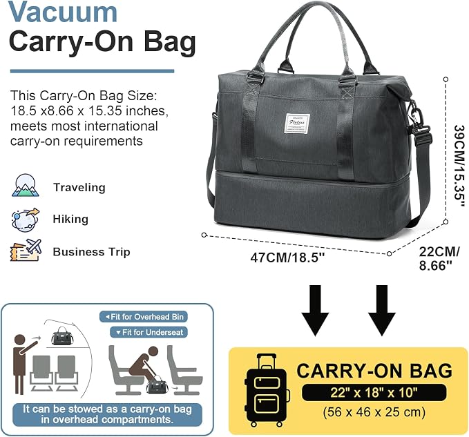 Weekender Bags for Women,Vacuum Overnight Travel Duffel Bag | Compression Pocket & Air Pump, Personal Item Travel Bag - Image 2