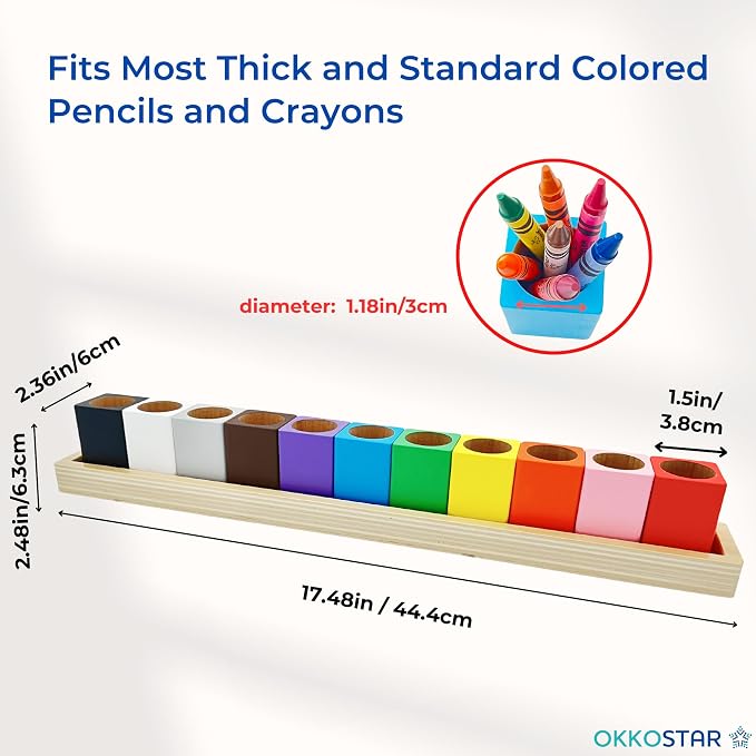 Montessori Crayon Holder for Kids - Craft Supply Organizer - Classroom Storage Caddy Case - Perfect for Colored Pencils [Crayons or Pencils NOT Included] (Standard) | Color Sorting Caddy, 11 Beechwood Cups Plus 8 Stencils, Holds Crayons Pencils Markers... - Image 6