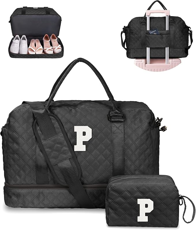 Teen Girl Gifts Trendy Stuff-Duffle Bags with Shoe Compartment | Personalized Weekender Bags, Monogram Overnight Bag, Letter Travel Bag for Women with Initial Makeup bag (Letter P) by Vogewood