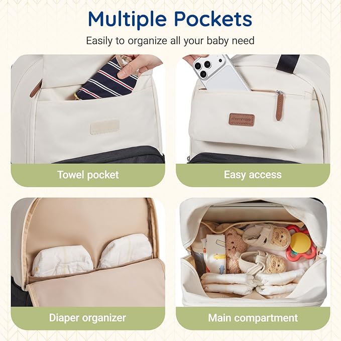 mommore Diaper Bag Backpack Travel Baby Bag with Changing Pad for Mom Dad | Large Capacity, Insulated Pockets, Luggage & Stroller Straps, Maternity Bag for Newborn Baby Essentials, Hospital & Work - Image 3