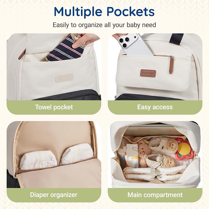 mommore Diaper Bag Backpack Travel Baby Bag with Changing Pad for Mom Dad | Large Capacity, Insulated Pockets, Luggage & Stroller Straps, Maternity Bag for Newborn Baby Essentials, Hospital & Work - Image 3