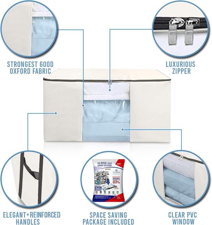 Vacuum Storage Bags, Cube Space Saver Bags, Bedding Space Saving Organizer | Premium Totes & Cubic Vacuum Compression Seal Bags for Clothing. Jumbo Organizer, Storing Comforters Blankets Pillows Clothes - Image 4
