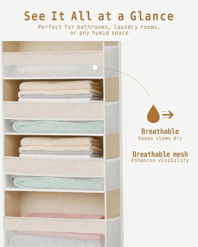 KMSCO Over The Door Organizer 6 Large +13 Mesh Side Pockets | 55lbs capacity, heavy duty non-woven fabric.Ideal for nursery, bathroom, pantry, closet. Beige, 1 pack. - Image 5