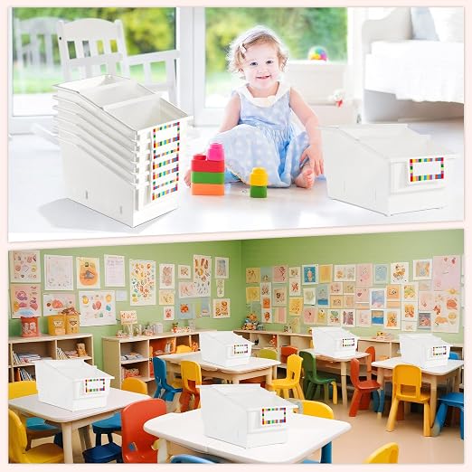 6 Pack Picture Book Bins with Dividers Plastic Book Holders with Labels Stackable Classroom Organization Bins Magazine File Binder Holder Storage Container for Classroom Library Home Office(White) - Image 7