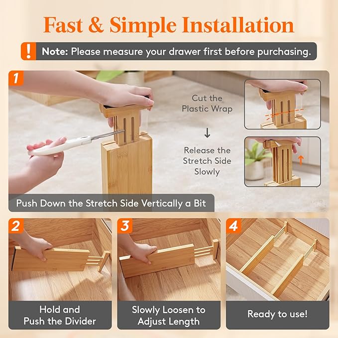 Lifewit 4" High Dresser Drawer Dividers, Adjustable Bamboo Drawer Organizer | 5 Pack 12"-16" Expandable Drawer Separator for Clothes, Utensils, Kitchen, Cabinet, Closet, Nursery Organization & Storage - Image 6