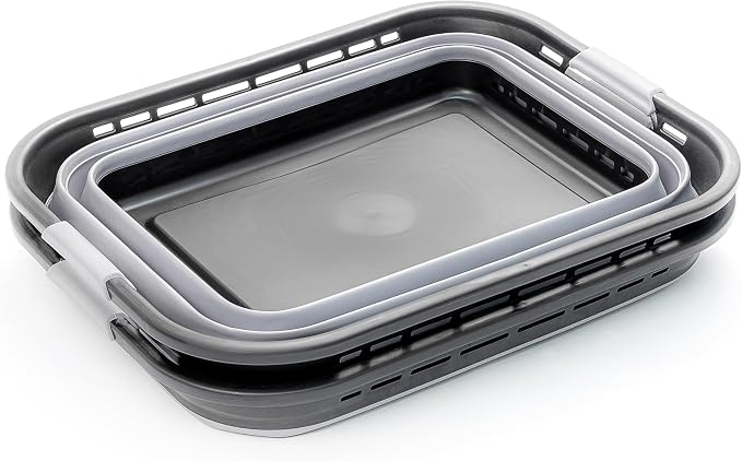 SAMMART 42L (11 gallons) Collapsible Plastic Laundry Basket - Portable Pop Up Storage Container/Organizer - Portable Hamper - Space Saving Easy Storage (Black/Frost Grey (Set of 2)) - Image 3