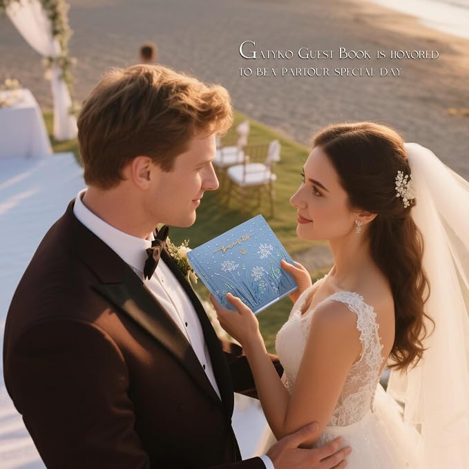 Embroidered Wedding Guest Book—The Perfect Polaroid Guest Book for Wedding Receptions, Birthdays, Baby Showers, and Special Events with 3 Photo Corner Stickers+ 3 DIY pens+1 Diamond Pen (Blue) - Image 7