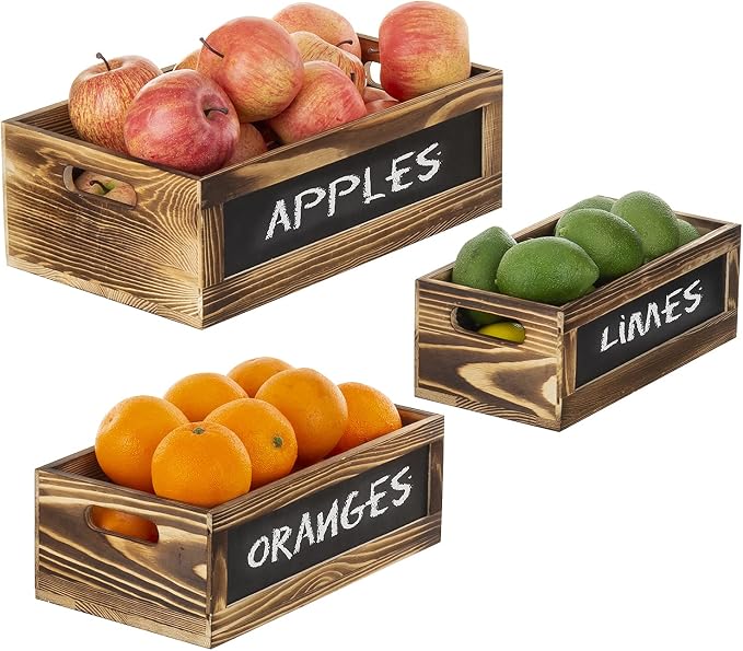 MyGift Rustic Burnt Wood Nesting Storage Bins with Chalkboard Panel and Cutout Handles, Decorative Farmhouse Wooden Stackable Open Top Boxes, 3 Piece Set by MyGiftHome