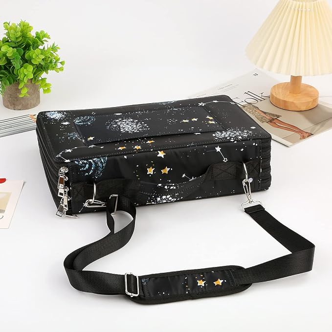 480 Slots Pencil Case, 5-Layer Organizer with Shoulder Strap | 5-layer twill oxford case with 480 elastic slots, carry handle, removable strap, and outer pocket for phone or keys. - Image 6