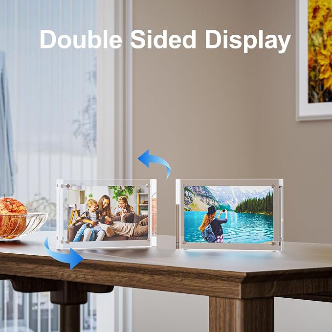 5 Pack 5x5 Acrylic Picture Frames - 20% Thicker Double Sided Magnetic Frame with UV Protection - Freestanding Clear Frameless Display for Tabletops - Modern Photo Frame Set for Home & Office Decor - Image 4