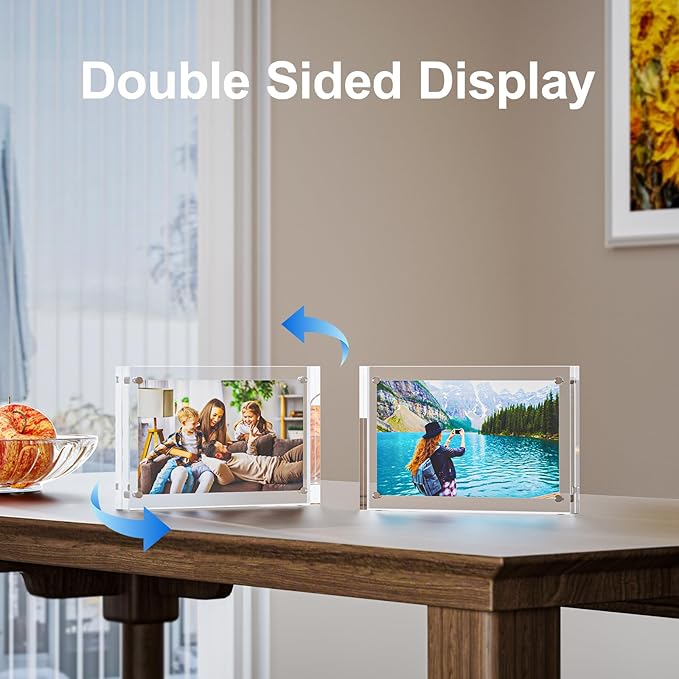3 Pack 4x6 Acrylic Picture Frames - 20% Thicker Double Sided Magnetic Frame with UV Protection - Freestanding Clear Frameless Display for Tabletops - Modern Photo Frame Set for Home & Office Decor - Image 3