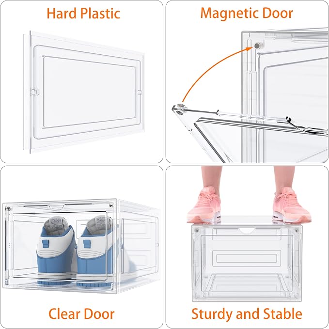 HOMIDEC Shoe Storage, 8 Pack Shoe Organizer Clear Hard Plastic Shoe Box | Shoe Boxes Clear Plastic Stackable, Shoe Storage Box with Lids for Size 13, Transparent - Image 4
