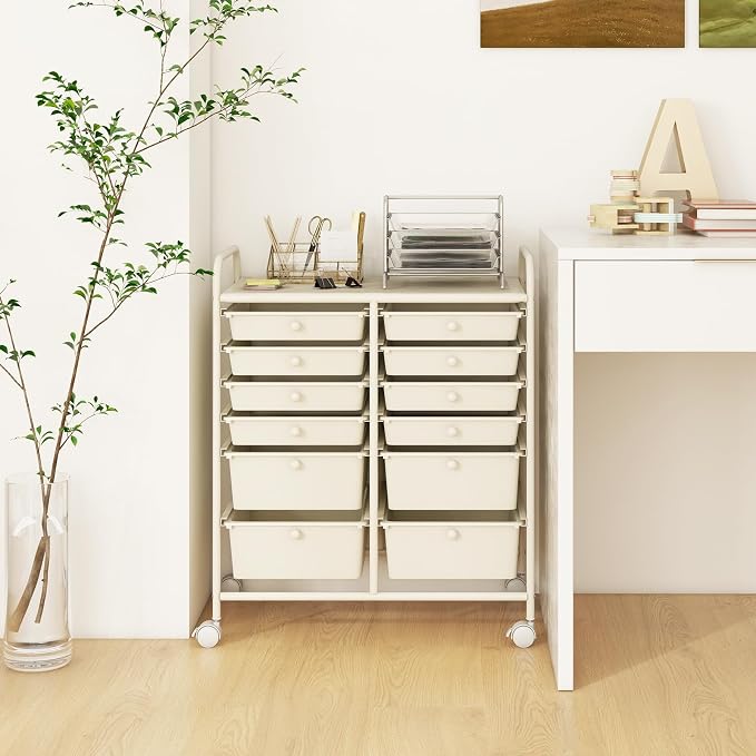 12 Drawer Rolling Storage Cart, Craft Cart Organizer on Wheels w/Metal Frame, Large Capacity & Smooth Drawer, Rolling Cart w/Drawers for Classroom, Office - Image 8
