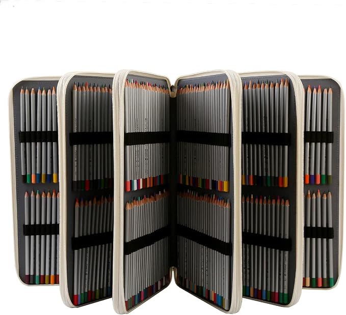 480 Slots Pencil Case, 5-Layer Organizer with Shoulder Strap | 5-layer twill oxford case with 480 elastic slots, carry handle, removable strap, and outer pocket for phone or keys. - Image 2